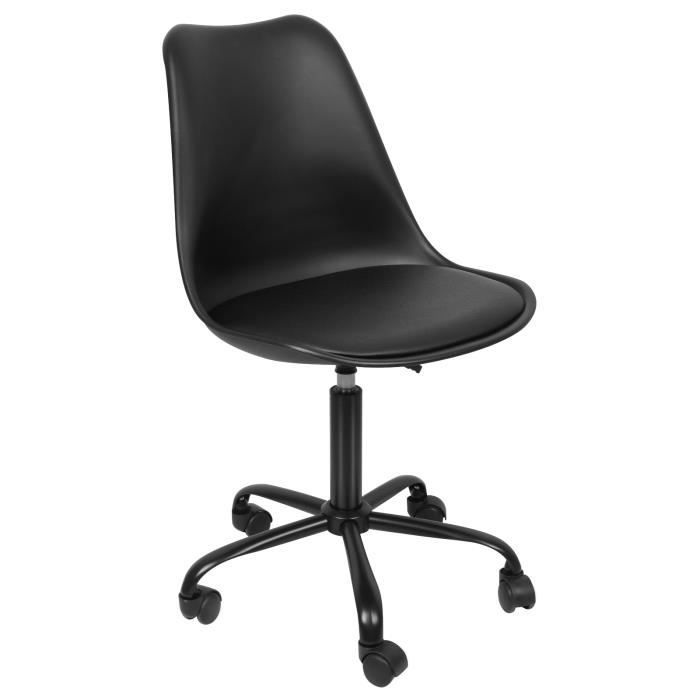 Fauteuil de bureau Tulip en PP avec à roulettes Noir - HUOLE - Hauteur réglable et Rotation à 360°
