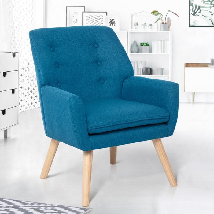 IDMARKET Fauteuil scandinave NAT en tissu bleu canard IDMARKET Fauteuil scandinave NAT en tissu bleu canard