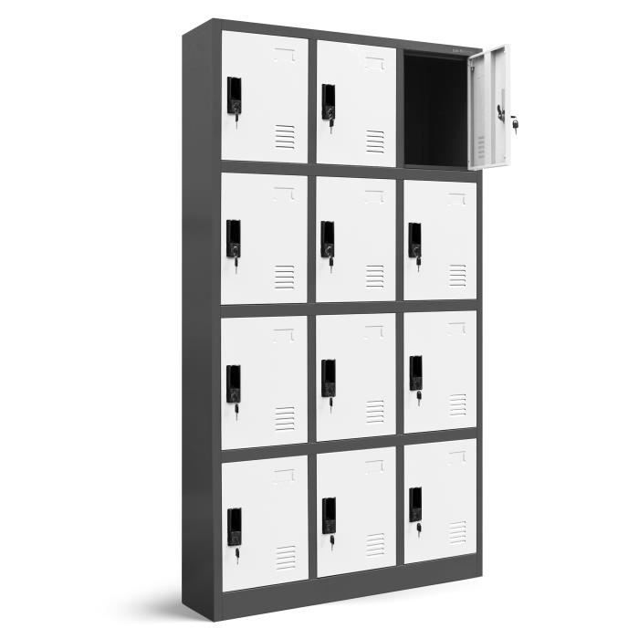Armoire vestiaire 3B4A Armoire Métallique Casier 12 compartiments en tôle dacier thermolaquée 185 cm x 90 cm x 40 cm Blanc