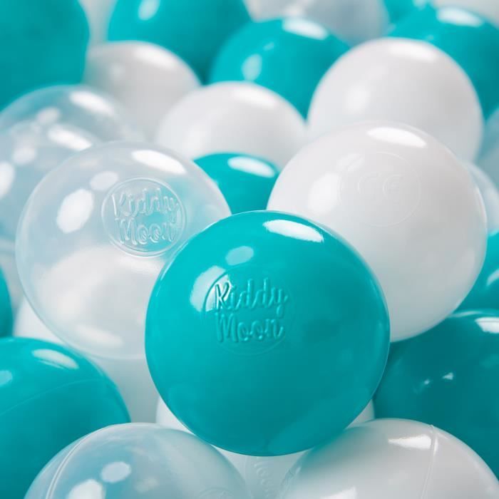 KiddyMoon 700 7Cm Balles Colorées Plastique Pour Piscine Enfant Bébé Fabriqué En EU, Turquoise-Transparent-Blanc