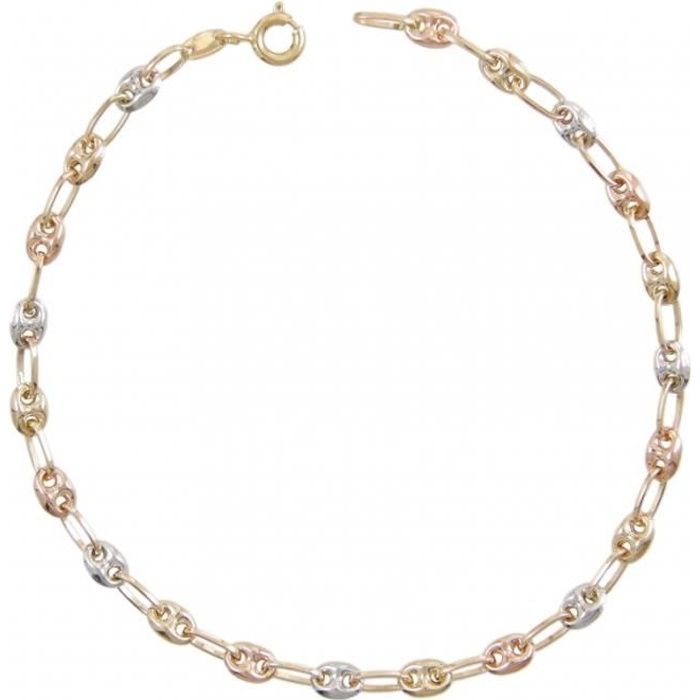 Bracelet Femme 3 Ors - Or Tricolore - Grain de Café Jaune Blanc et Rose Bracelet Femme 3 Ors - Or Tricolore - Grain de Café Jaune Blanc et Rose