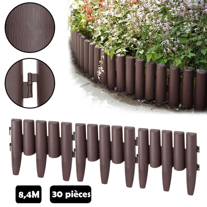 Lot De 30 Bordures De Pelouse En Plastique Aspect Bois - 8,4m Total - Marron