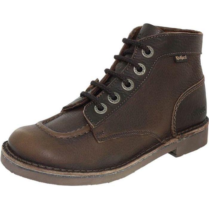 Bottines Kickers Kick Col en cuir marron pour enfant et ado - Fermeture à lacets - Mixte