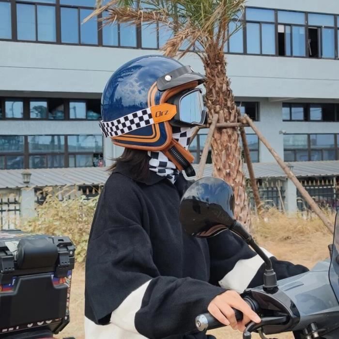 RUANLOV Casque Moto Jet Vintage ECE/Dot Homologué Casques Moto Bols Demi-Casque Rétro Ouvert Moto Adulte Casque 3/4 Open Face Moto Visière Pour Hommes Femmes (E L=58