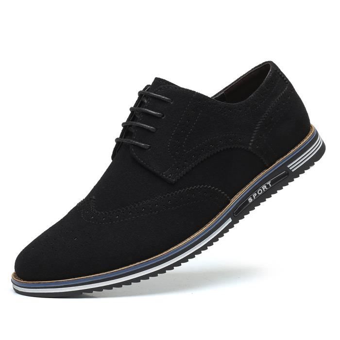 Chaussures Derby Homme en Cuir et Daim Noir - Grande et Petite Taille 38-50