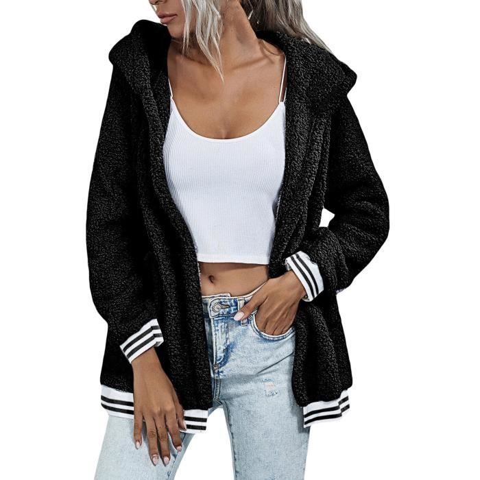 DABAOK Veste Polaire à Capuche Femme - Sweat Zippé Épais Et Chaud, Couleur Unie Tendance