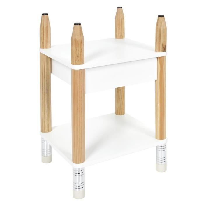 Table De Chevet Enfant - PARIS PRIX - Crayon - Blanc / Beige - 1 tiroir