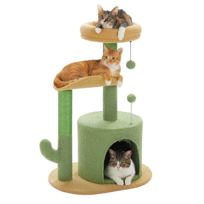 Meilleurs prix pour PAWZ Road Arbre à Chat Cactus, Arbre a Chat avec Pompon Peluche, Poteau Griffoir en Sisal et Coussin Amovible, 78 cm, Vert