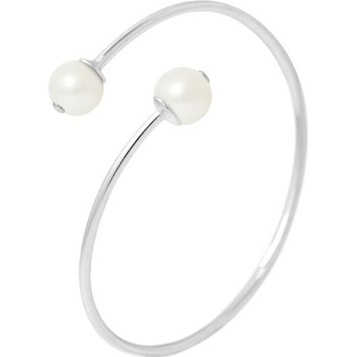 PERLINEA - Bracelet - 2 Véritables Perles de Culture d'Eau Douce Rondes 9-10 mm Blanc Naturel - Argent 925 Millièmes - Bijoux Femme