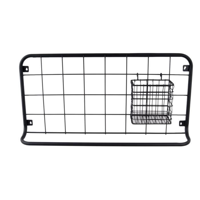 present time - etagère de cuisine open grid avec crochets et panier de rangement - largeur 30 cm x longueur 60 cm - noir