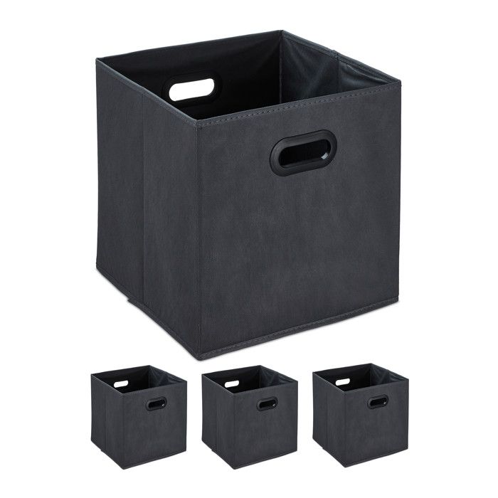 Lot De 2 Bacs De Rangement Relaxdays - 20x31x31 Cm, Bambou Et Polyester - Gris/Blanc - Avec Poignées