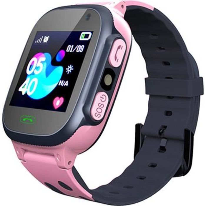 Montre Enfant Intelligent USB Écran Tactile HD Watch Fonction dAppel SOS Calculatrice Lampe de Poche Idée Cadeau Anniversaire- Rose