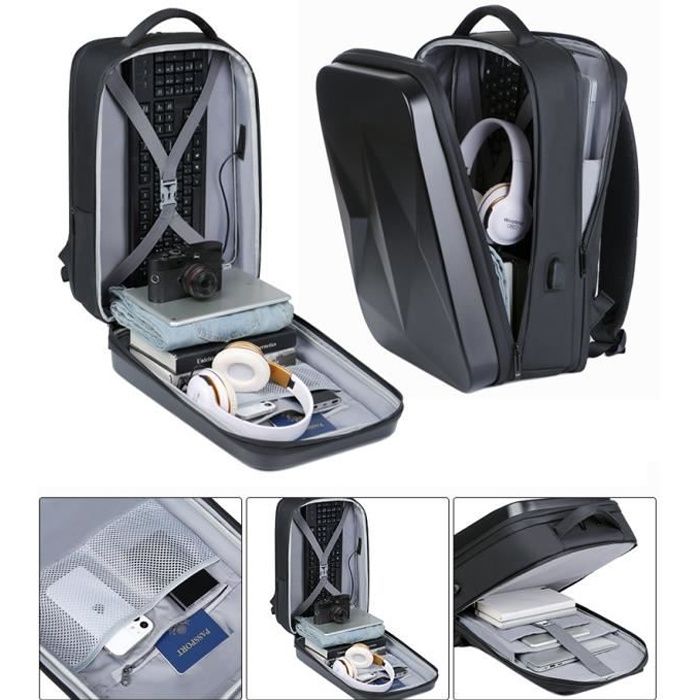 SWAREY Sac à dos Imperméable 20L ABS Résistant aux Rayures avec Prise USB Sac de Voyage Affaires Sens de la Technologie Gris