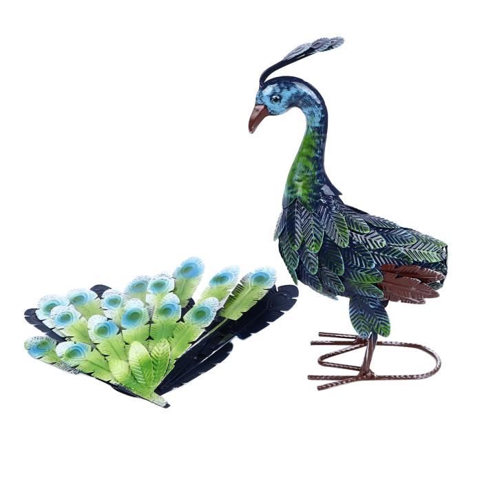 Statue De Paon En Métal Pour Jardin - 43x33x20 Cm, Décoration Extérieure élégante, Couleur Bleue