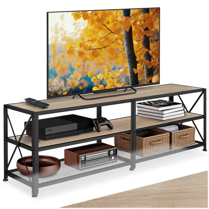 Meuble TV - TECTAKE - Meuble de salon INDIANAPOLIS bois et acier style industriel 3 rangements 161 x 415 x 505 cm - Bois clair