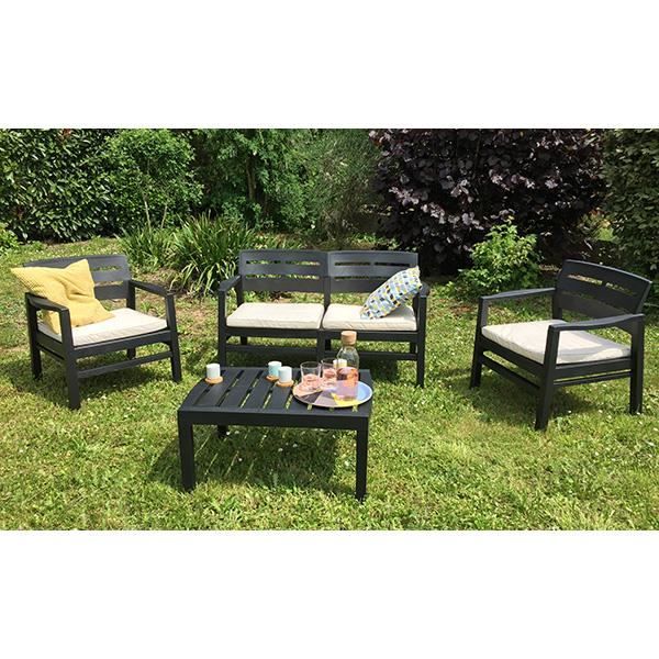 Salon de jardin Java en résine coloris gris anthracite - 4 personnes
