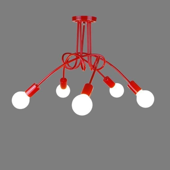T&T 5 tètes Spots Suspensions Diamètre70cm Rétro 110-220V (Ampoules non inclus)Rouge-Corde 66cm ajustable-Luminaire Salle à manger,S