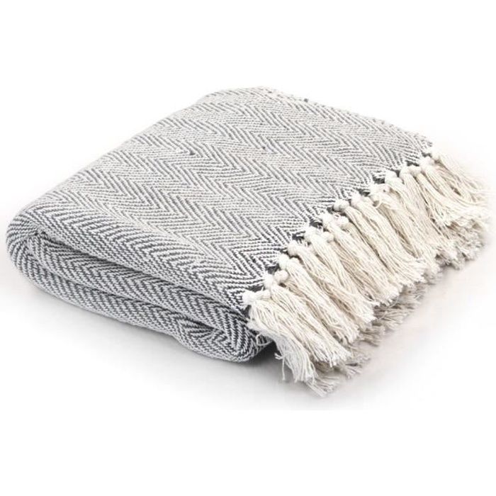 Meilleurs prix pour vidaXL Couverture coton à chevrons 125x150 cm Gris 245318