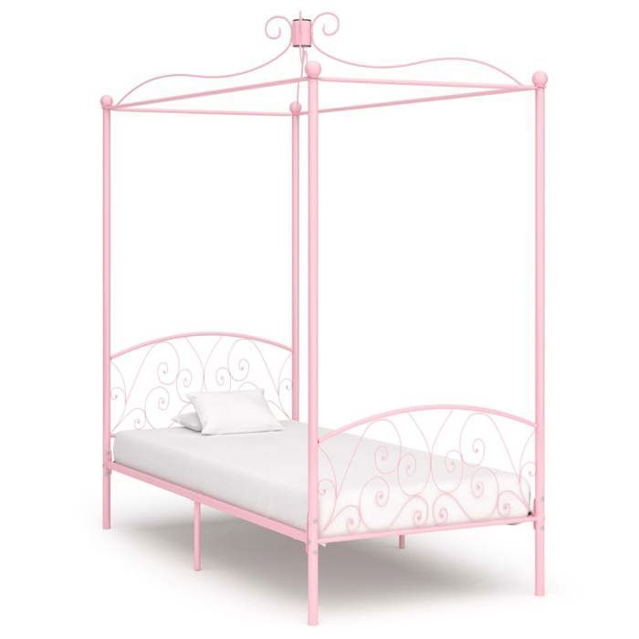 vidaXL Cadre de lit à baldaquin sans matelas rose métal 90x200 cm 284486