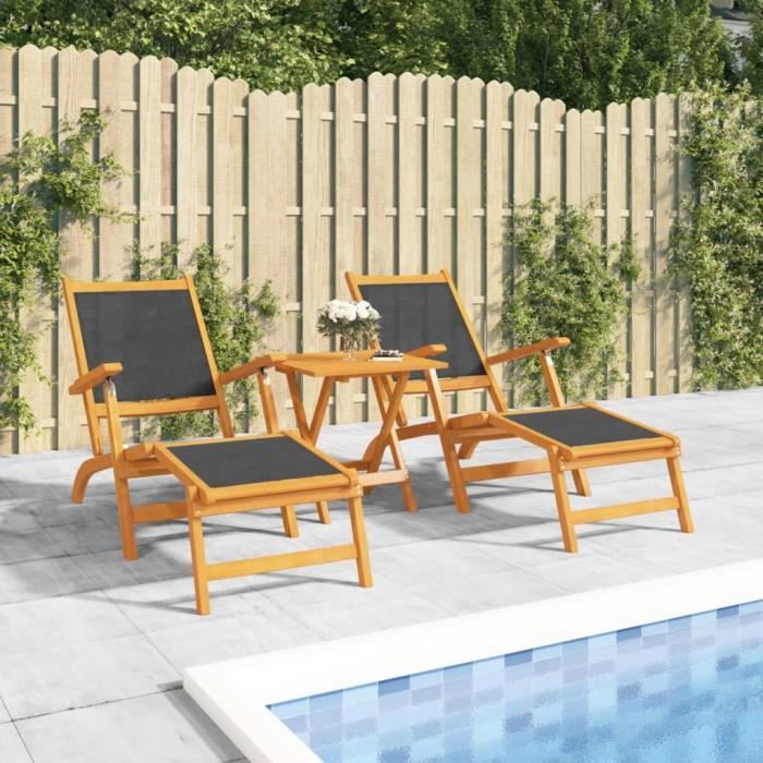 vidaXL Chaises longues d'extérieur lot de 2 Acacia - vue 2