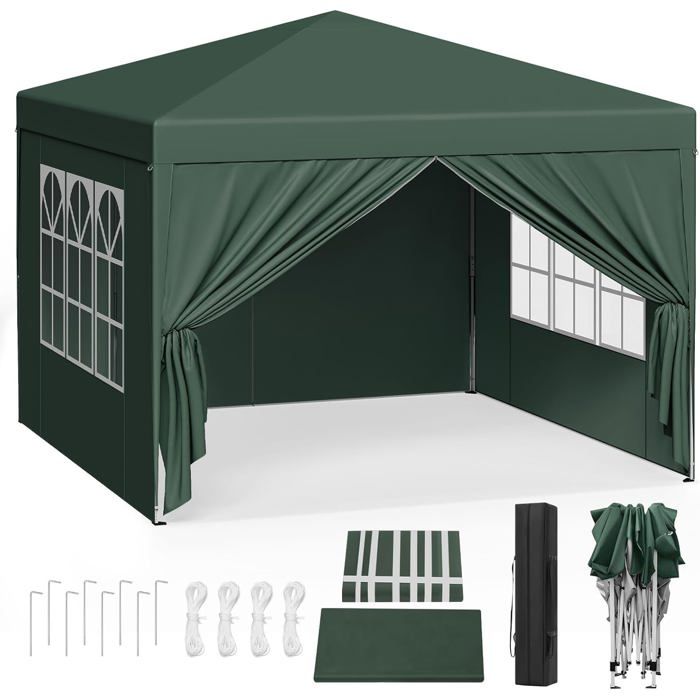 WOLTU Tonnelle de Jardin Tente Pliante Auvent Imperméable Protection du Soleil UV 50+ Hauteur Réglable 3x3m Vert