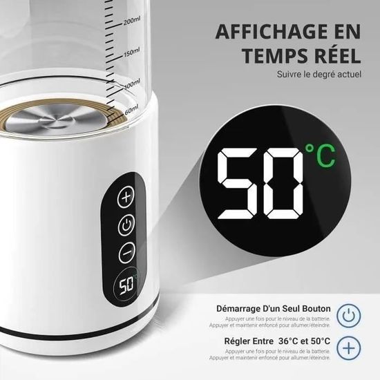 Chauffe Biberon Nomade Portable QCXWCJWD - Température Réglable 37-55°C Avec Écran LCD - Blanc