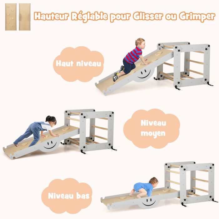 DREAMADE Jeux D'escalade Montessori En Bois – Pliable, Rampe Réversible, Bascule – Pour Enfants 3+ Ans – Multicolore, 60 Kg Max