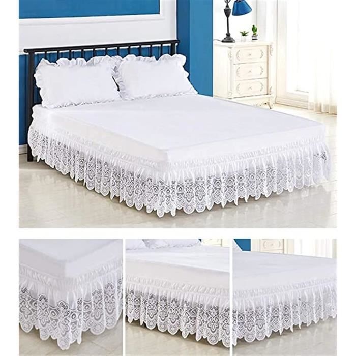 Jupe De Lit D. Porthault Valmont – Taille Twin – Bleu Et Blanc – Dentelle à Volants