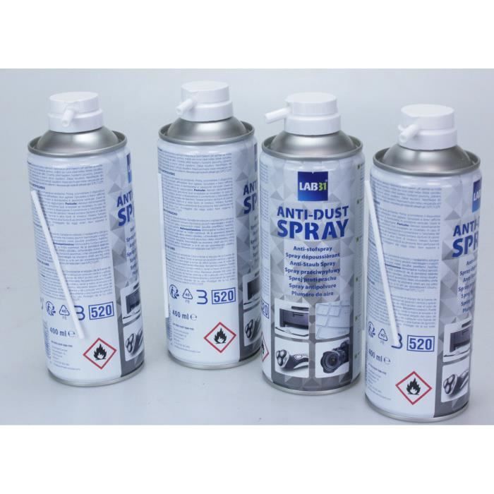 Spray à air sec dépoussiérant 520ml brut - 200 ml net Multipositions : tête  en haut et tête en bas