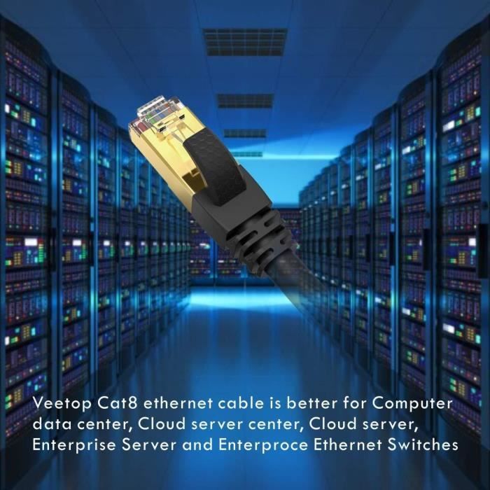 Veetop Câble Ethernet 20m Cat 8 LAN RJ45, Câble Réseau SFTP Vitesse 40 Gbps  / 2000Mhz Noir : : Informatique