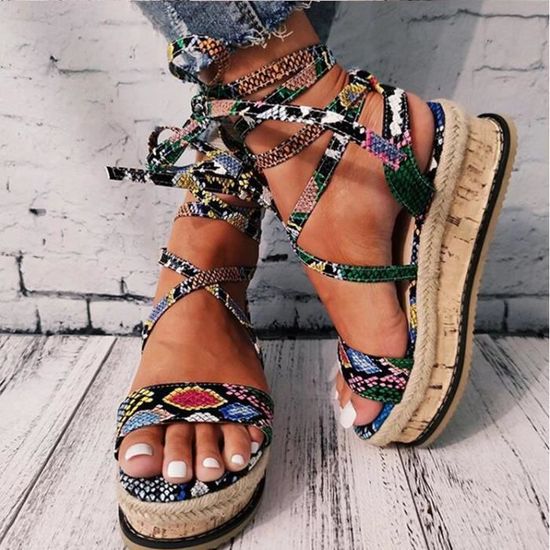 Sandales lani res horizontales paisses talons compens s pour