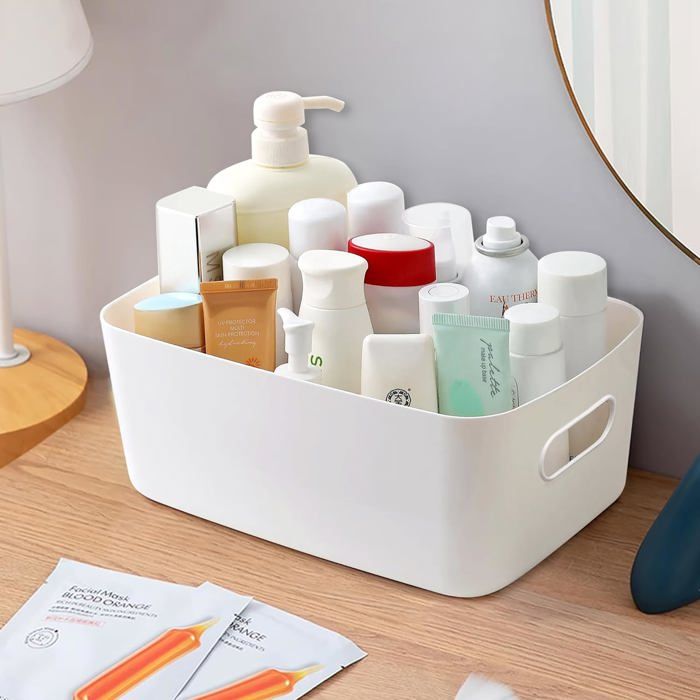 Lot De 5 Boîtes De Rangement Plastique Blanc 25,5x17x11 Cm - Organisateurs Empilables Pour Placards, Tiroirs, Cuisine Et Bureau Organisateur Placard Blanc