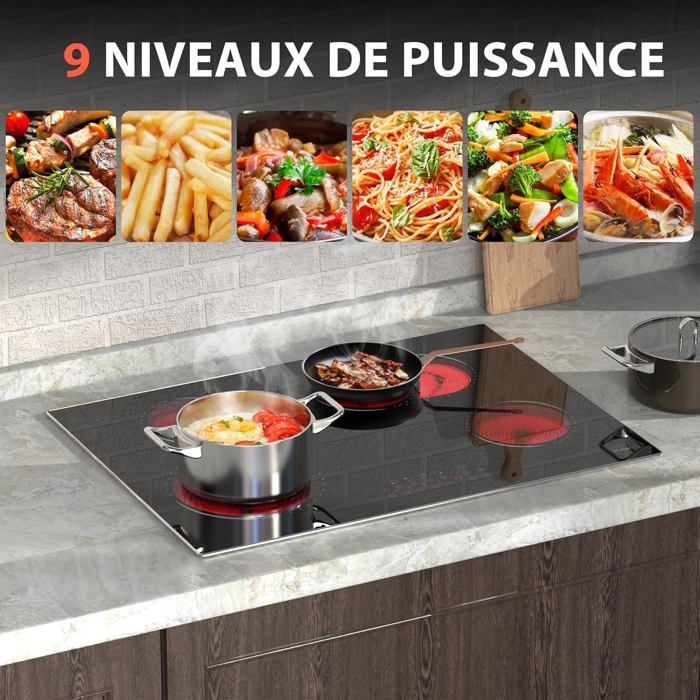 Plaque Vitrocéramique 4 Feux 60cm DELITEER - Double Anneau, Minuterie, Verrouillage Enfant, Sans Prise - 6