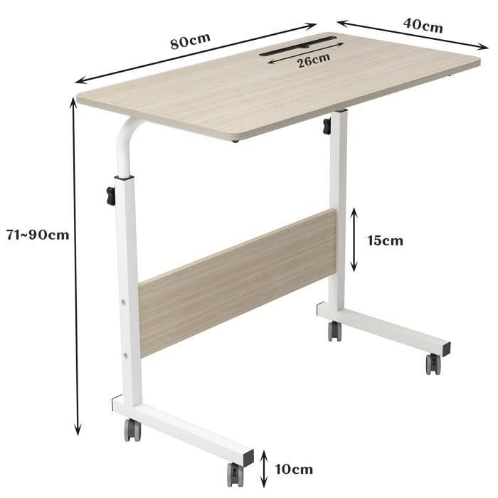 RELOVE Bureau Table D'Appoint Pliante Roulante - Hauteur Réglable 58-90 Cm, Idéal Lit Canapé Ordinateur Portable (Marron)