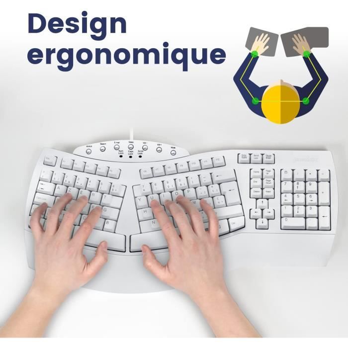 Clavier Ergonomique Filaire USB - Design TKL - Blanc - AZERTY Francais -  Cdiscount Informatique