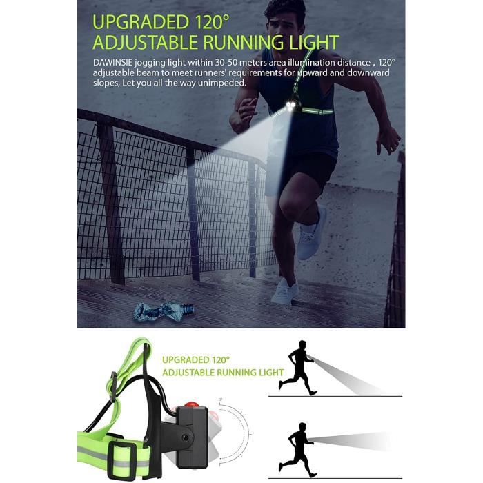 Éclairage pour Course,Lampe de Poitrine pour Course Rechargeable  USB,Étanche,pour Jogging Course Pêche Randonnée (Vert)[516] - Cdiscount  Sport