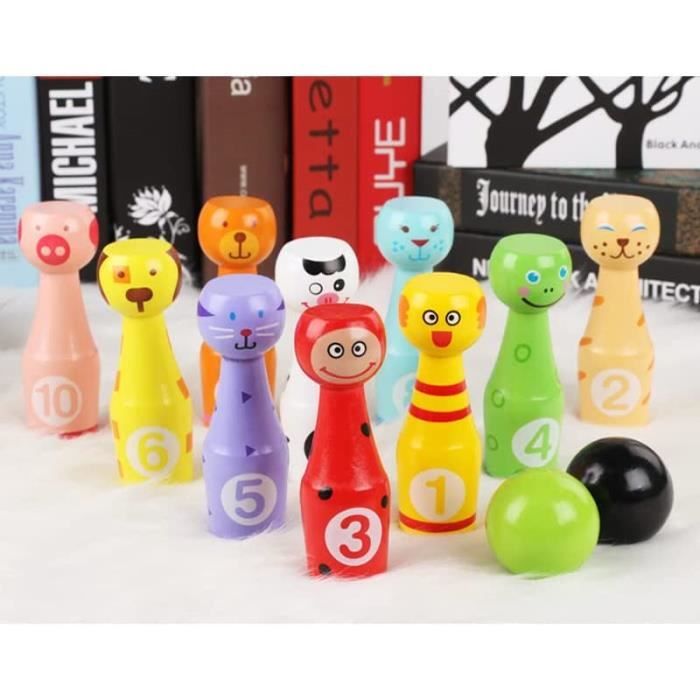 Jeu de Quilles 12 Pièces enfants, Quilles pour Enfants Jouet jeu de Quilles, jouet d'intérieur et d'extérieur Avec 10 Quilles et 2 Boules Jeux Montessori Cadeaux à Partir de 3 ans Garçons