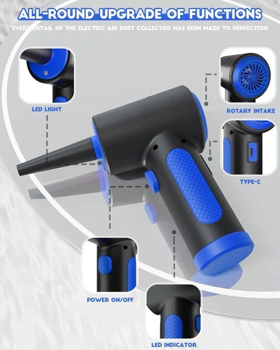 Souffleur D'air Comprimé Sans Fil 91 000 Tr/min - Rechargeable USB, 3 Vitesses, Avec Buses Et Brosses | Pour Nettoyer PC, Clavier, Voiture, Objets Gonflables - 12