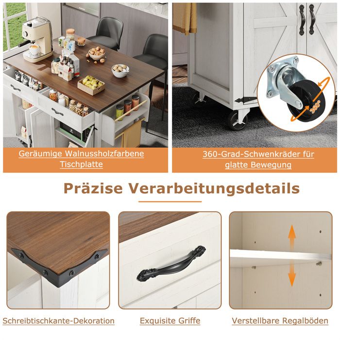 Chariot D'îlot De Cuisine Avec Rangement, Table D'appoint Roulante Sur