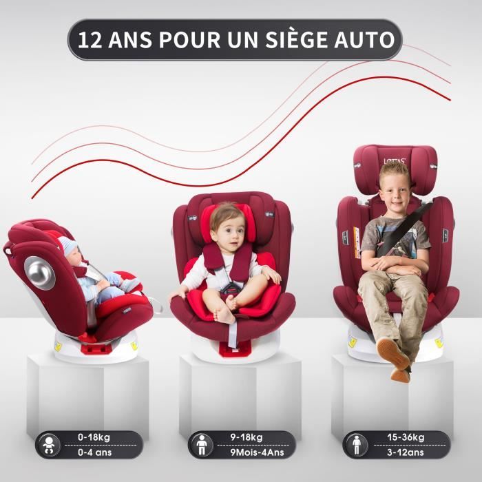 SIÈGE AUTO PIVOTANT ISOFIX GROUPE 0/1/2/3 ROUGE – MON BEBE