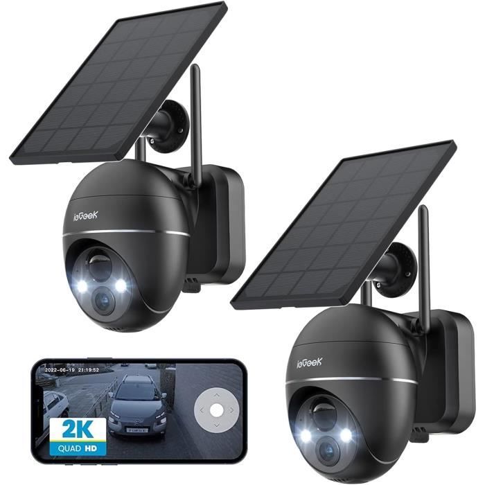 Caméra Solaire IeGeek 2K Sans Fil Extérieur - Batterie, Vision Nocturne, Alexa - Neuf