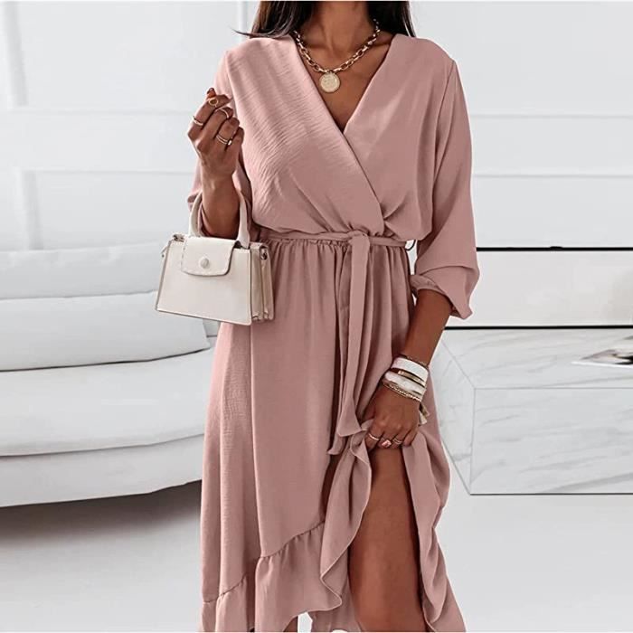 ROBE Robe Cocktail Mariage Vintage Robe Casual Femme Robe bapteme col V Manches s Robe de Soiree Robe rose Rose Cdiscount Pret a Porter