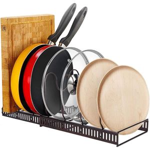 Range-Casseroles Réglable En Acier – 10 Compartiments Pour Couvercles Et Poêles – Organisateur De Cuisine Extensible