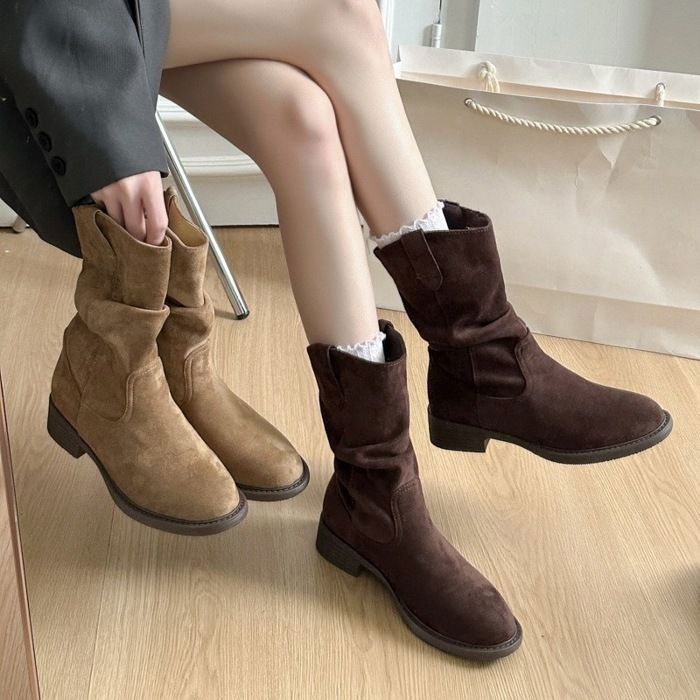 Bottes Femme Hiver en Daim Suédé–Bottines Mi-Mollet Confortables à
