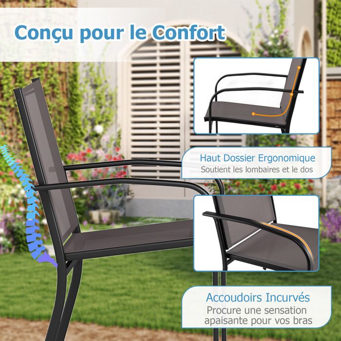 Lot De 4 Chaises De Jardin En Métal Aluminium Empilables Finition Thermolaquee Avec Coussins Gris Taceno 88910451