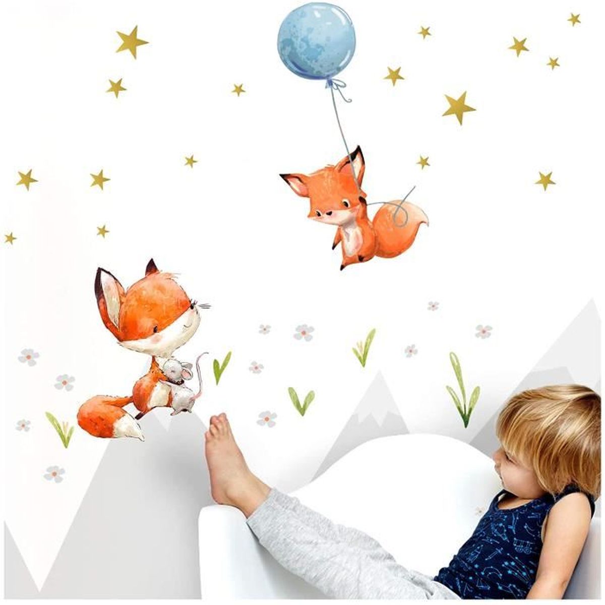Little Deco Dl360 Autocollant Pour Chambre D Enfant Chambre De Bebe Garcon 2 Renards Ballon Gonflable Tatouage Mural Animaux Decor Cdiscount Maison