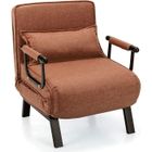 COSTWAY Fauteuil Convertible à Lit 1 Place, Fauteuil de Salon 4-en-1, Dossier Réglable en 6 Positions avec Oreiller Marron
