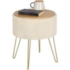 WOLTU Pouf de Rangement rond, Tabouret Coiffeuse, pour Salon Chambre, Siège en Molleton Polaire avec Couvercle, Beige