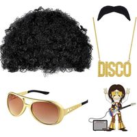 Déguisement Disco Homme - Perruque Afro Moustache Collier Lunette Hippie - Blanc - Adulte - Années 80