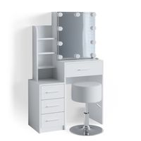 Coiffeuse Laura, Blanc, 70 cm avec éclairage LED et tabouret, Vicco